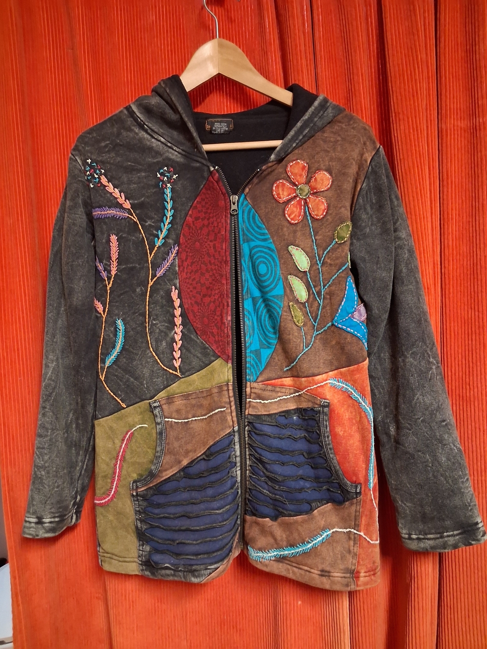 Rising International Multicolor Embroidered Patchwork Hoodie Jacket